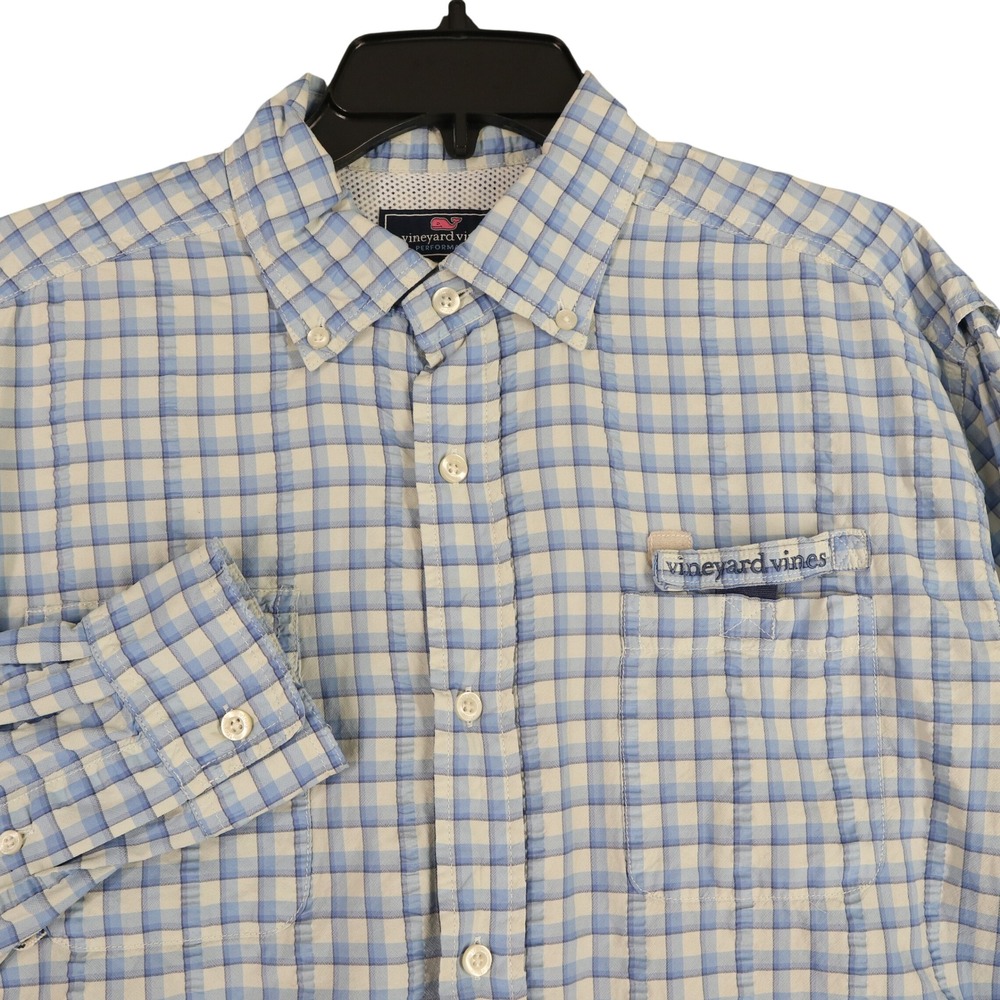 Vineyard Vines Performance Harbor Shirt Mens L Gingham Seersucker Fishing Travel